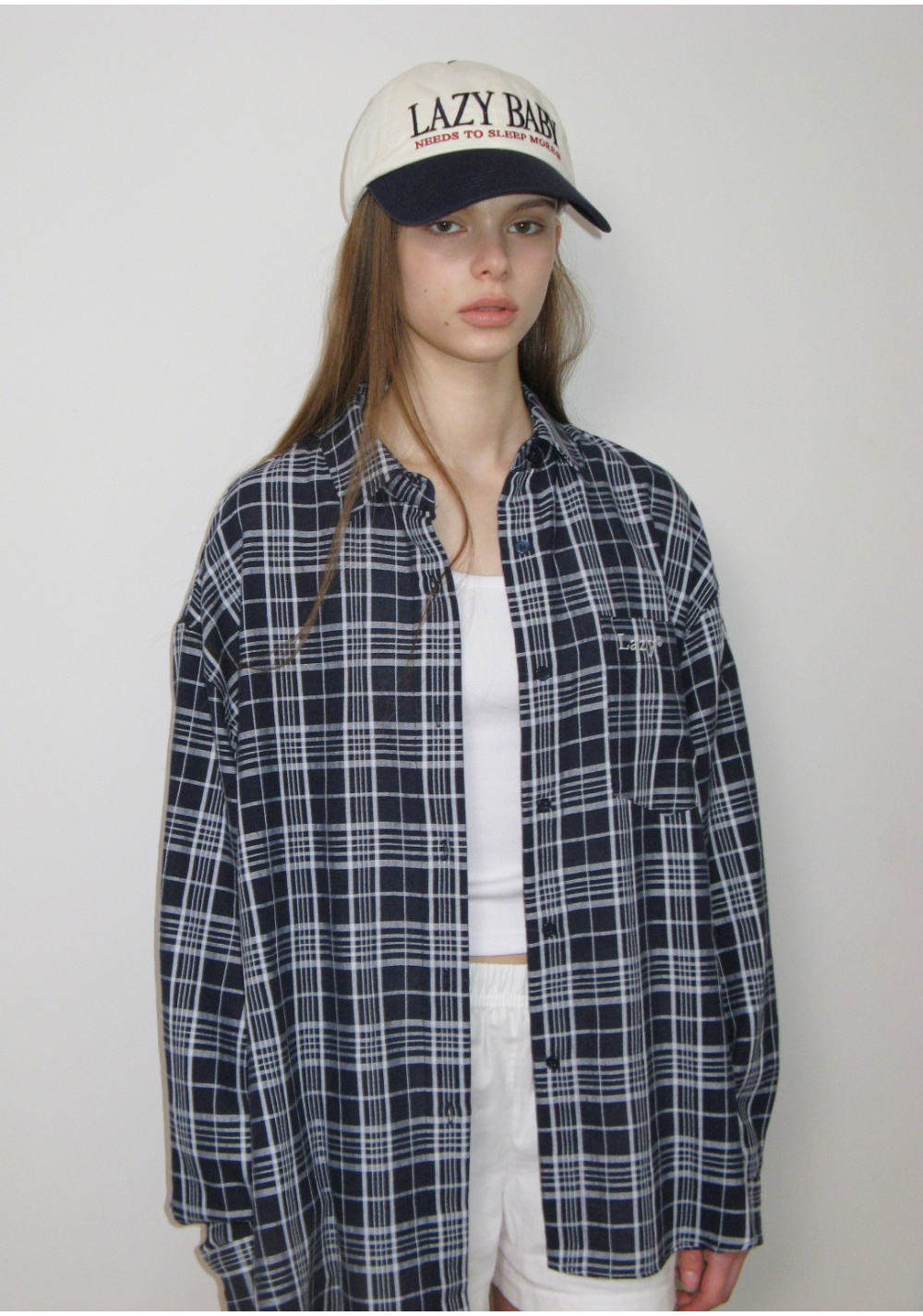 【U LAN】Colty loose fit check shirt Lacoste Men's Boxy Fit Quilted Sleeve Check Cotton Shirt